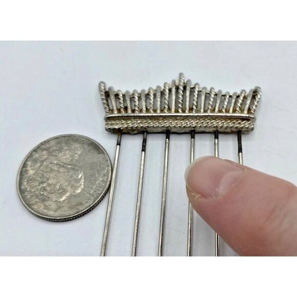 Vintage Crown Shape Hair Pin Pick Comb Glam Regency Collectible Silver Tone Updo - Picture 7 of 12